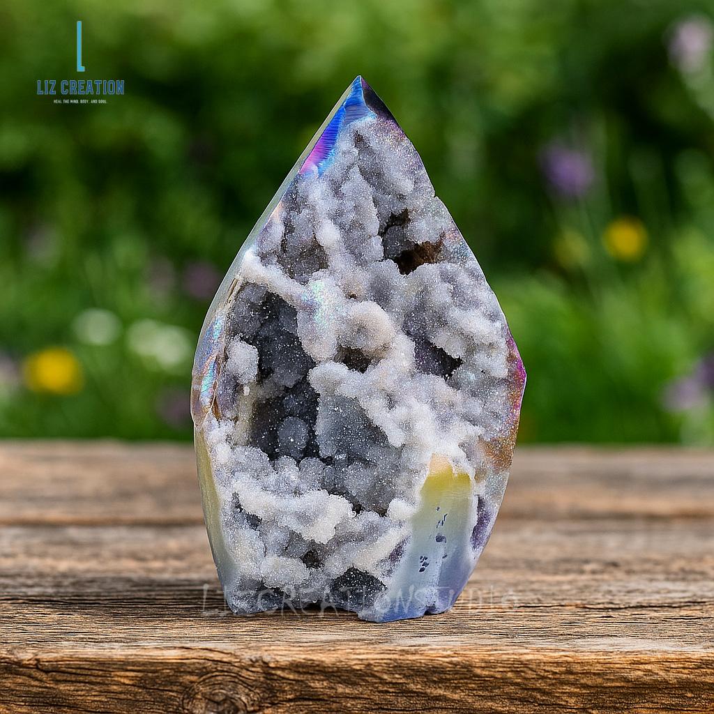 ブラックスファレライトクリスタルフレーム、天然エンジェルオーラ