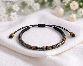 Personalized Tigers Eye Morse Code Bracelet, Men's Friendship Bracelet for Strength & Grounding - Secret Message