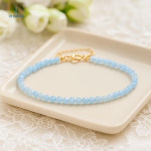Delicate Aquamarine Crystal Minimalist Bracelet -Natural Gemstone Dainty Bracelet- March Birthstone , Throat Chakra, Stone of Calm, Courage