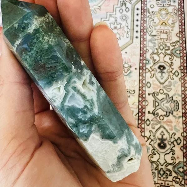 モスアゲートタワーポイント、天然宝石オベリスクワンド、鉱物標本