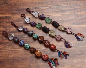 7 Chakra Car Ornaments-Tumbled Gemstones Reiki Healing Crystals Tassel Wall Hanger Spiritual Meditation Hanging Ornament Window Decoration