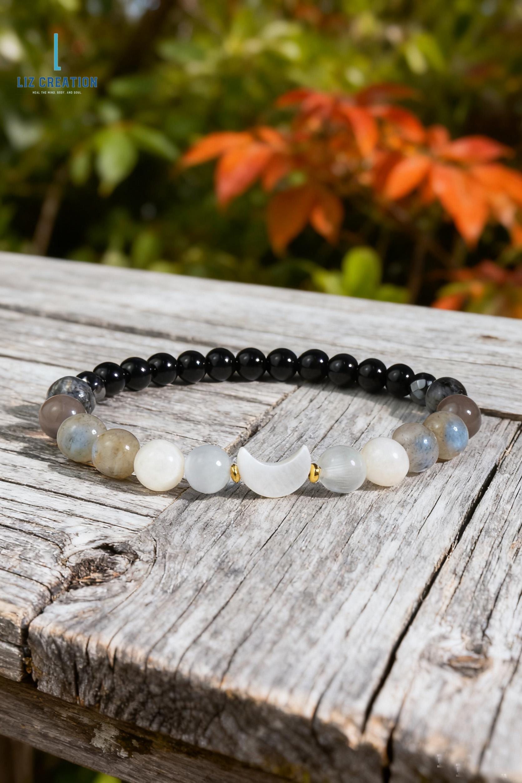 ムーンフェイズブレスレット - 天然クリスタルムーンストーン月の