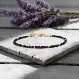 Minimalist Black Onyx Crystal Healing Bracelet, Natural Gemstone Dainty Bracelet, Root Chakra, Spiritual Protection