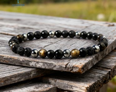 Triple Protection Bracelet, Black Onyx ,natural Black Tourmaline