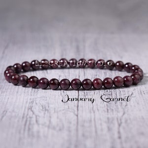 Garnet Beaded Bracelet -Natural Garnet Stone Stretch Bracelet- Red Garnet Crystal Bracelet - January Birthstone Gift, Sacral Chakra