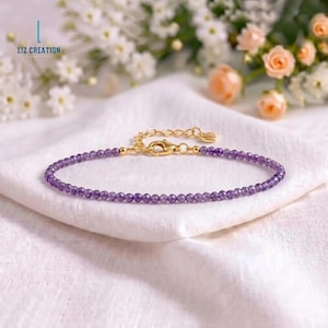 Minimalist Amethyst Crystal Bracelet -Natural Stone Dainty Bracelet -February Birthstone, Peace & Clarity Gift