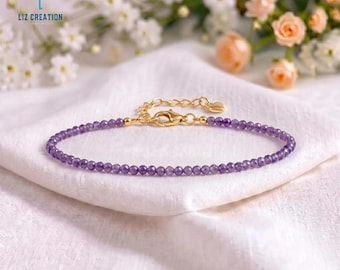 Minimalist Amethyst Crystal Bracelet -Natural Stone Dainty Bracelet -February Birthstone, Peace & Clarity Gift