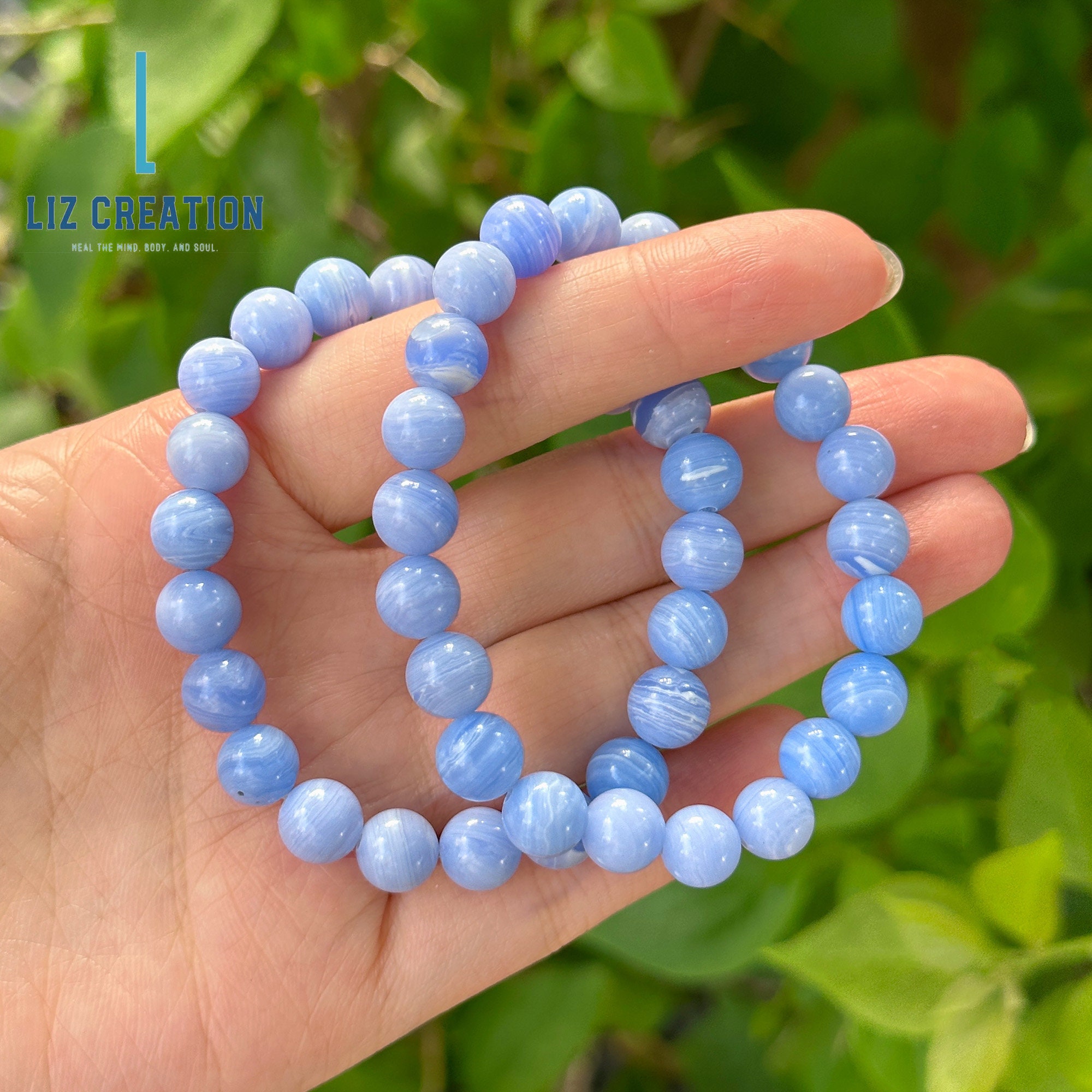 Blue Lace Agate Gem Chip Bracelet - Calm Communication & Throat Chakra Blue Lace Agate Gem Chip Bracelet - Calm Communication & Throat Chakra