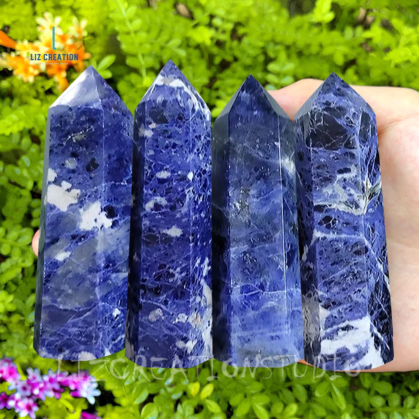 Deep blue sodalite tumbled stones with white marbling, perfect for Virgo's mental focus and intuitive clarity.