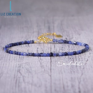 Minimalist Sodalite Bracelet -Natural Stone Dainty Bracelet- Delicate Crystal Bracelet -Throat Chakra Gift, Women Blue Friendship Bracelet