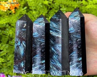 Arfvedsonite Crystal Tower Point- Natural Gemstone Obelisk Wand- Home Office Decor, Rare Mineral Specimens