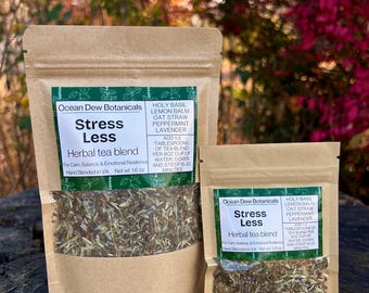 Mezcla de té de hierbas para reducir el estrés con albahaca sagrada y melisa para la calma, el equilibrio y la resiliencia emocional
