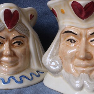 Ensemble crème et sucre, roi, reine de coeur, série de jeux de cartes HJ Wood Angleterre