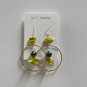 14k Gold filled hoop earrings with Tahitian pearl and extra green coral