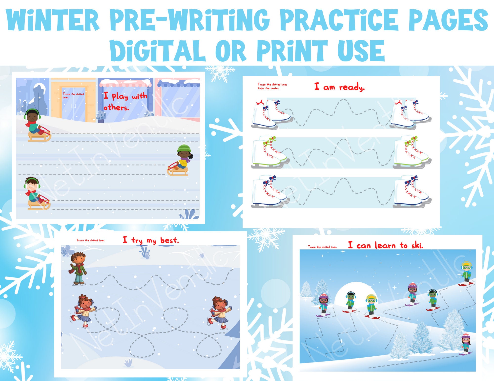 pre writing winter activities preschool tracing worksheets etsy