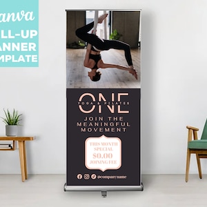 CANVA Editable Template, Pull Up Retractable Banner, Show Event Sign, Business Banner, Yoga Class, Yoga School, Yoga Studio