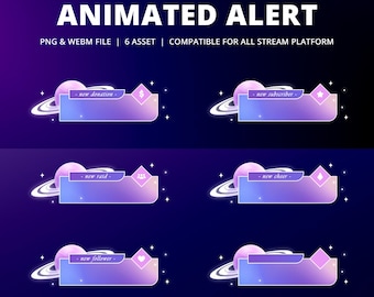 Purple Galaxy Animated Stream Alerts, Dreamy Galaxy Style, Purple Planets, Shimmering Stars, Light Cloud Pastel, Twitch Kick YouTube Vtuber