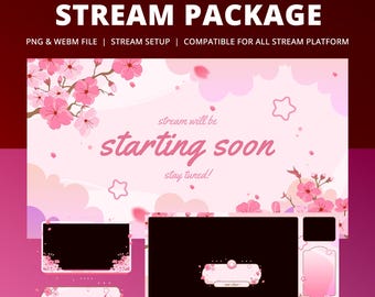Sakura Japanese Stream Overlay Pack – Różowy kwiat wiśni, Elegancka wiosenna, miękka, różowa wiśnia, marzycielskie chmury, japońska estetyka