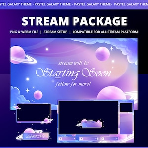 Purple Galaxy Animated Stream Pack, Dreamy Space, Pastel Planets, Soft Clouds, Star Particles, Cosmic Aesthetic, Twitch Kick YouTube Vtuber