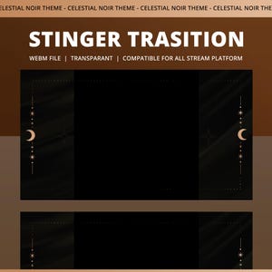 Celestial Noir Animated Stinger Transition For Twitch Kick YouTube, Slide Sophisticated Cutscene with Celestial Gold Details, Moons Star