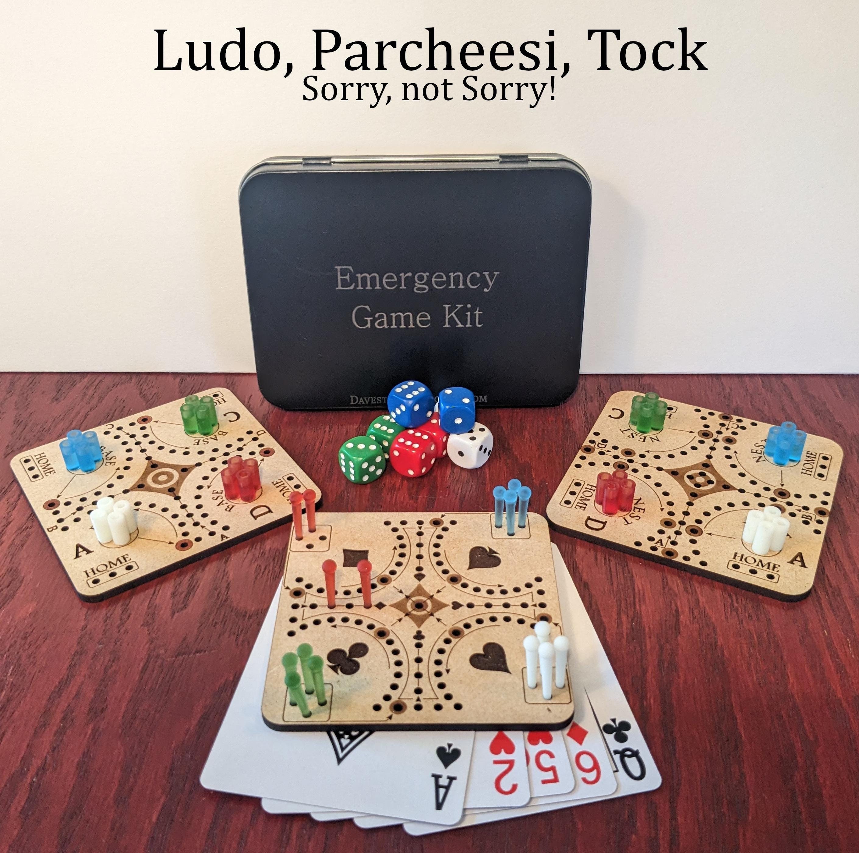 Ultralight Travel Ludo, Parcheesi, or Tock Emergency Game Kit