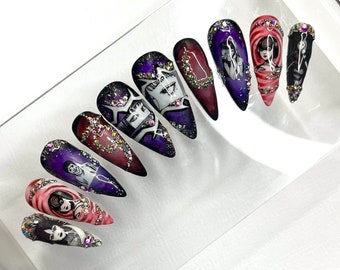 Uñas postizas de Tomie Horror Anime / Diseño de uñas inspirado en Junji Ito / Incluye caja de lujo + kit de tallas / Envío gratuito