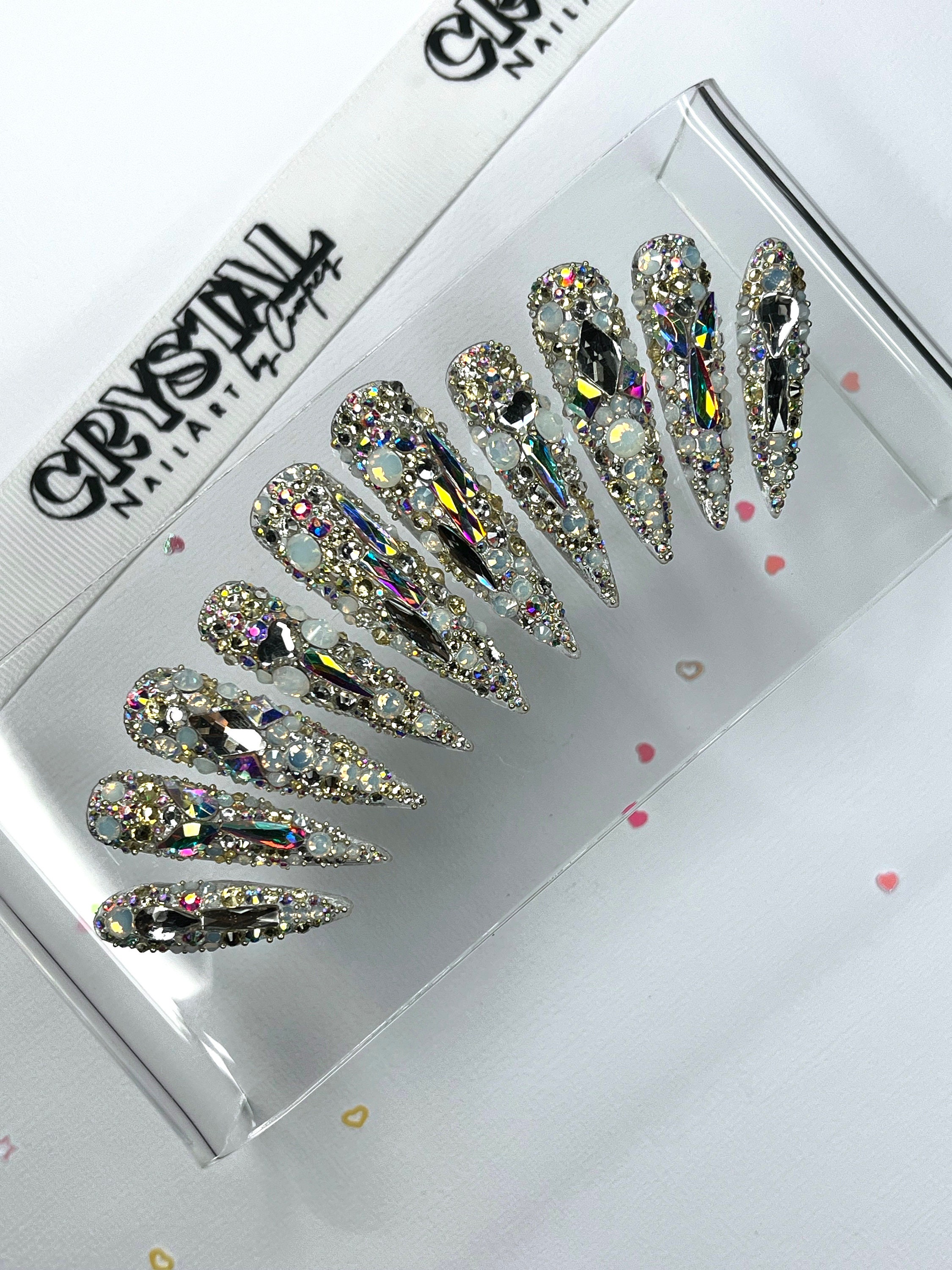 Bling Press on Nails Rhinestone Nails Crystal Nails Full Bling Nails  Sparkle Nails Diamond Nails 3D Charm New Years Nails 