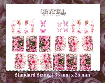 Fairycore Nail Decals | Floral Wings & Pink Roses | Waterslide Nail Art Wraps