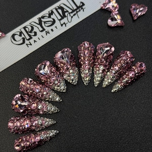 Custom Ombre Crystal Press-On Nails – Any Color | Luxury Nail Set + Sizing Kit | Free Shipping