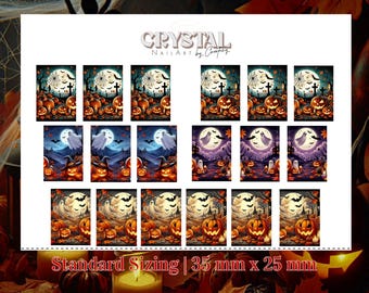 Spooky Halloween Nail Wraps | Ghosts & Pumpkin Scene | Full Cover Waterslide Decals