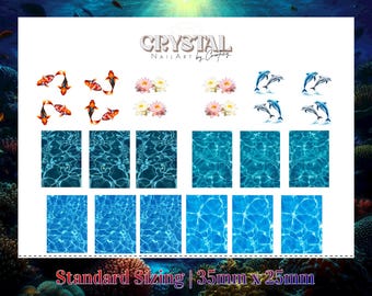 Ocean Water Print Nail Decals | Blue Pool Waves Full Wraps | Waterslide Nail Art for Summer Nails