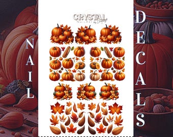 Autumn Pumpkins Leaves, Fall, Halloween | Waterslide nail decals