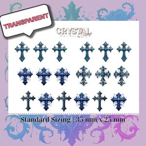 Blue Gothic Cross Nail Decals | Celtic & Religious Waterslide Cross Wraps | Nail Art