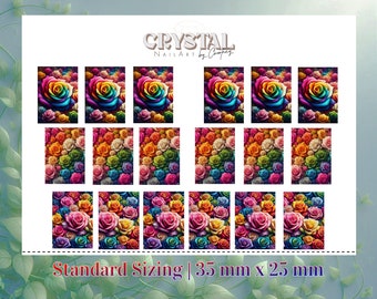 Colorful Flower Nail Decals | Rainbow Roses Spring/Summer Wraps | Full Cover Waterslide Art