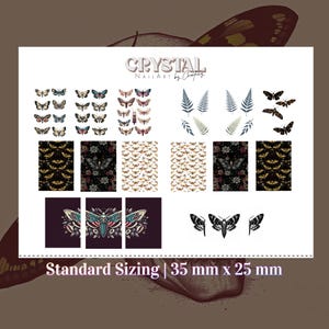 Dark Nature Nail Decals | Death Moth, Fern, Butterfly Wraps | Waterslide Nail Art