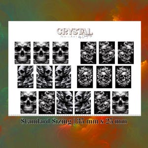 Black and White Skull and Smoke, Horror, Halloween nails | Waterslide nail decals