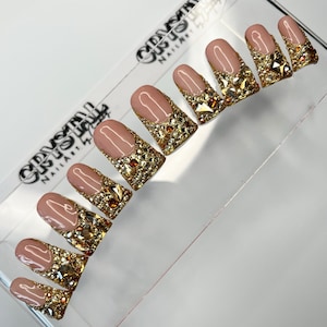 Gold Bling Duck Nails – Luxury Birthday Press-On Set | Includes Sizing Kit + Storage Box | Ships Free