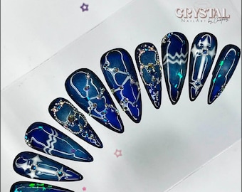 Persnagels Waterman sterrenbeeld – hemelsblauwe nailart | Inclusief maatset + luxe doos | Gratis verzending