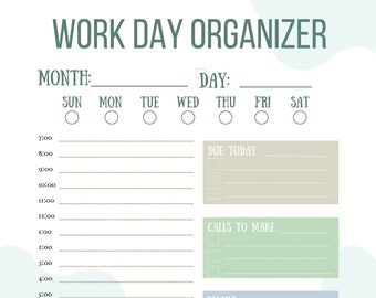 Organizador del día de trabajo imprimible/Planificador diario/Calendario diario/Planificador/Calendario diario