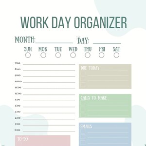Printable Work Day Organizer/Daily Planner/Daily Calendar/Planner/Daily Calendar
