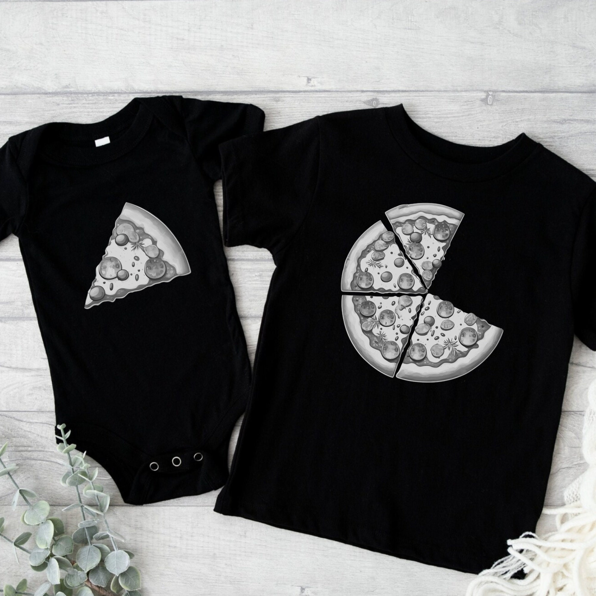Matching Pizza Slice T-Shirts For Couples - Funny His & Her Shirts, Black (Men 3XL, Women L)