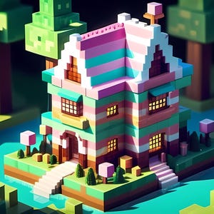 Süßer Haus im Wald Süßer Pixel Hintergrund, Gaming Hintergrundbild für Gamer, Bergwerk und Handwerker Liebhaber, 3D Art Gaming Hintergrundbild für den Desktop
