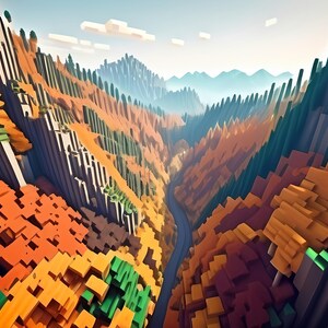 Herbsttal im Wald Herbst Pixel Hintergrund, Gaming Hintergrundbild für Gamer, Bergwerk und Handwerker Liebhaber, AI Art Gaming Hintergrundbild für den Desktop