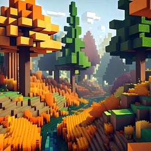 Üppiger Herbstwald - Pixel-Halloween-Hintergrund, Gaming-Hintergrundbild für Gamer, Minenliebhaber, Handwerkerliebhaber, 3D Art Gaming-Hintergrundbild für den Desktop