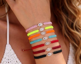 Pulsera de Hamsa, pulsera de hilo, pulsera de protección, pulsera de mal de ojo, regalo para ella, regalo de cumpleaños, ajustable con detalle de mal de ojo de cristal