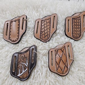 Handmade Tooled Leather Pancake Knife Sheath: Case Trapper Pocket Knife