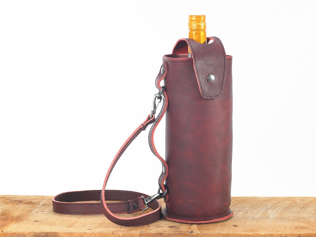 Burgundy Wine Tote Leather Wine Tote Leather Wine Carrier Etsy