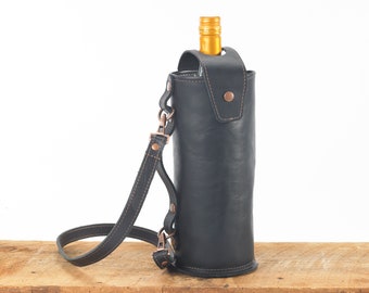 Black Leather Wine Tote, Leather Wine Carrier, Leather Wine Bag, Leather Wine Caddy, Leather Wine Bag, Valentine's Day Gift