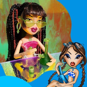 Bratz Barbie Monster High Doll 420 Blue Heart Mini Bong Toy Vase Nonfuntional Beaker Bong seen on Tik Tok Dolls Toys Dollhouse Accessories