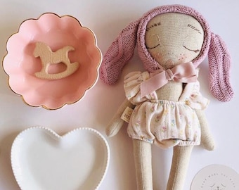 Regalos para niñas, muñeca con vestido de muselina, regalos personalizados para bebés para niñas, muñeca personalizada, conejo, regalo para niñas recién nacidas